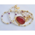 Fucsia agat - set colier si cercei
